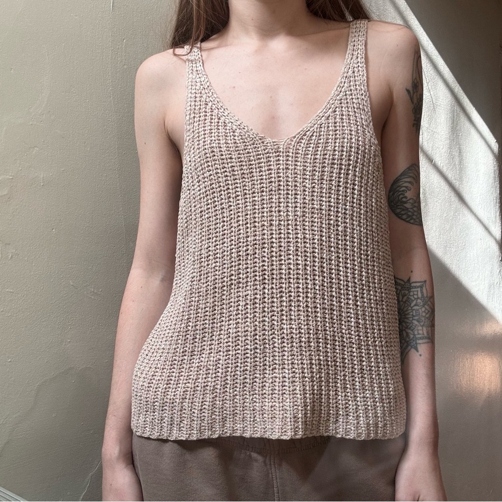 8 Red Butterflies Beige Knit Sweater Tank